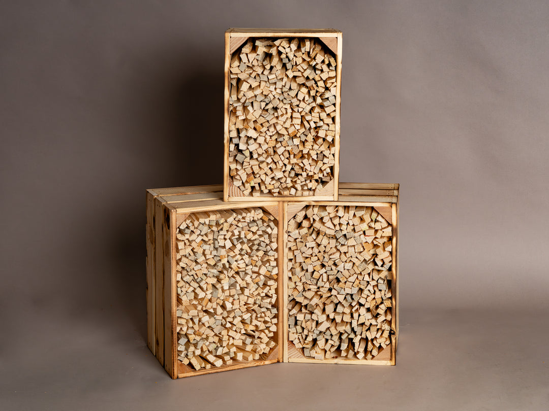 Schitli-Holzkiste 3er Set - geflÀmmt - Anfeuerholz extra fein