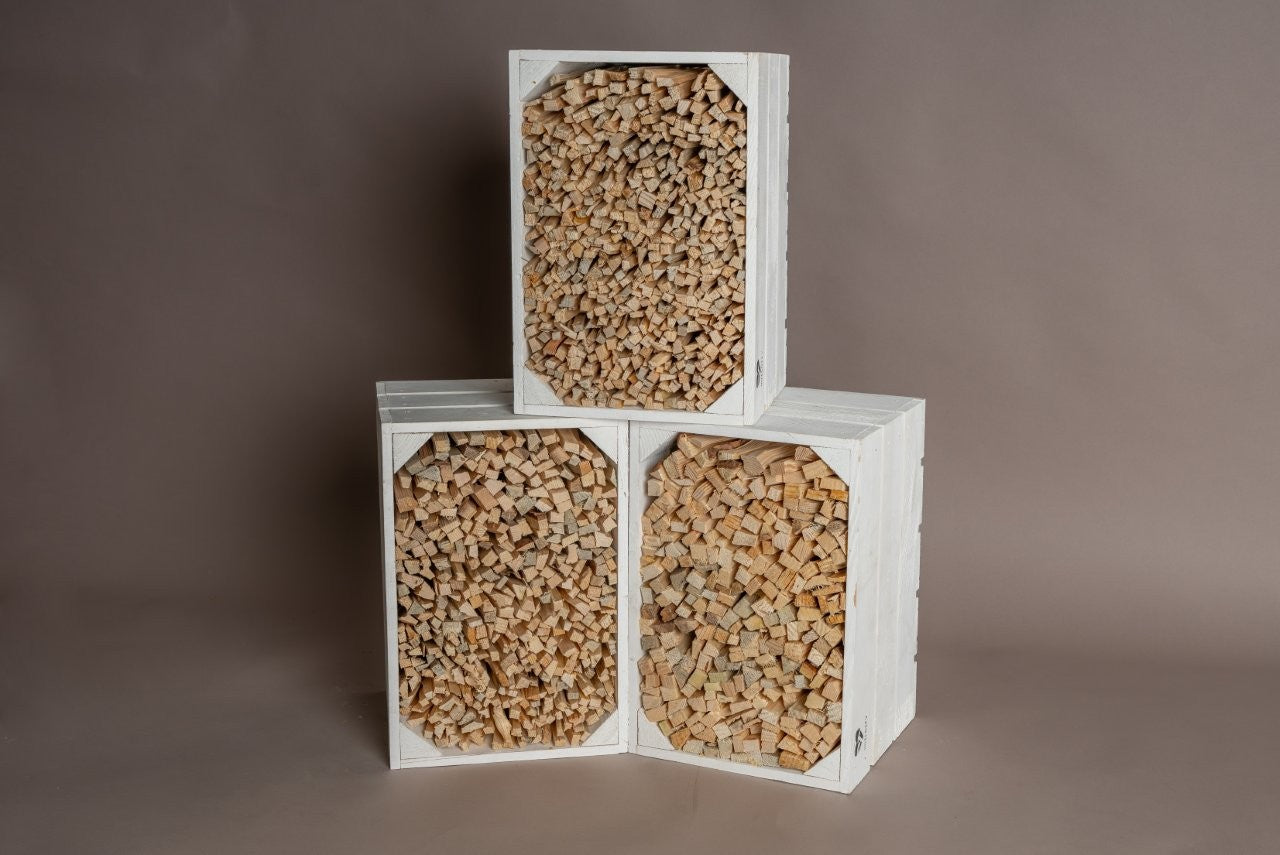 Schitli-Holzkiste 3er Set - weiss - Anfeuerholz extra fein