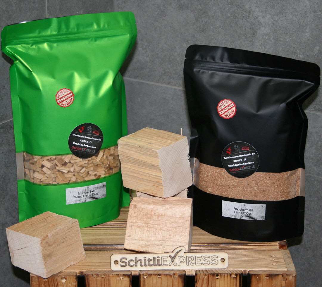 Smoke-it Beef-Bundle mit Wood Chips, Wood Chunks und Räuchermehl