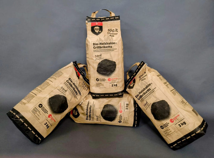 BIO-HOLZKOHLE - 4er TrageSet GRILLBRIKETTS - Kostenlos geliefert